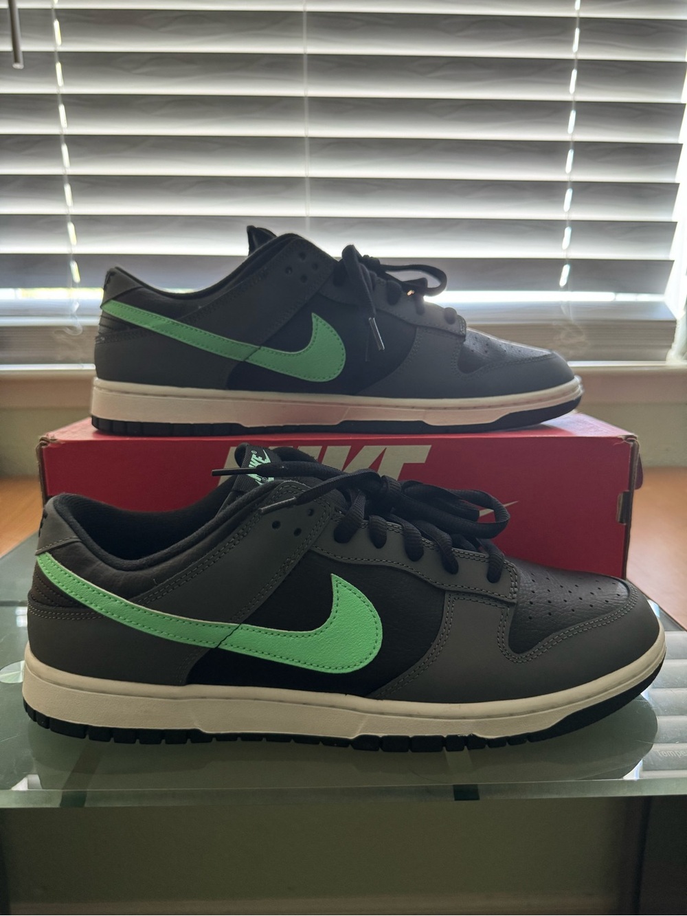 Nike Men’s Low-Top Sneakers — Black with Mint Green Swoosh